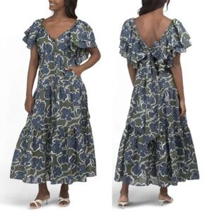 WKND Blue Evergreen Floral Flutter Dress